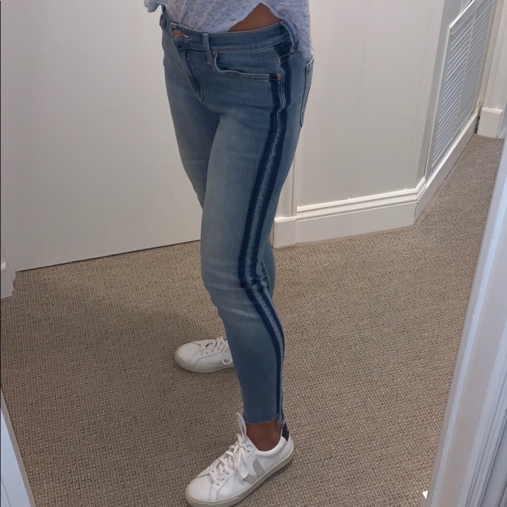 MOTHER Stunner Zip Ankle step fray jeans w stripe